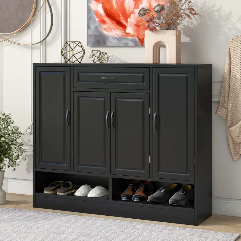 Vinsetto Sleek and Modern Shoe Cabinet with Adjustable Shelves, Minimalist Shoe Storage Organizer, Space-Saving Design, 47.5" L x 12" W x 39.5" H, Black