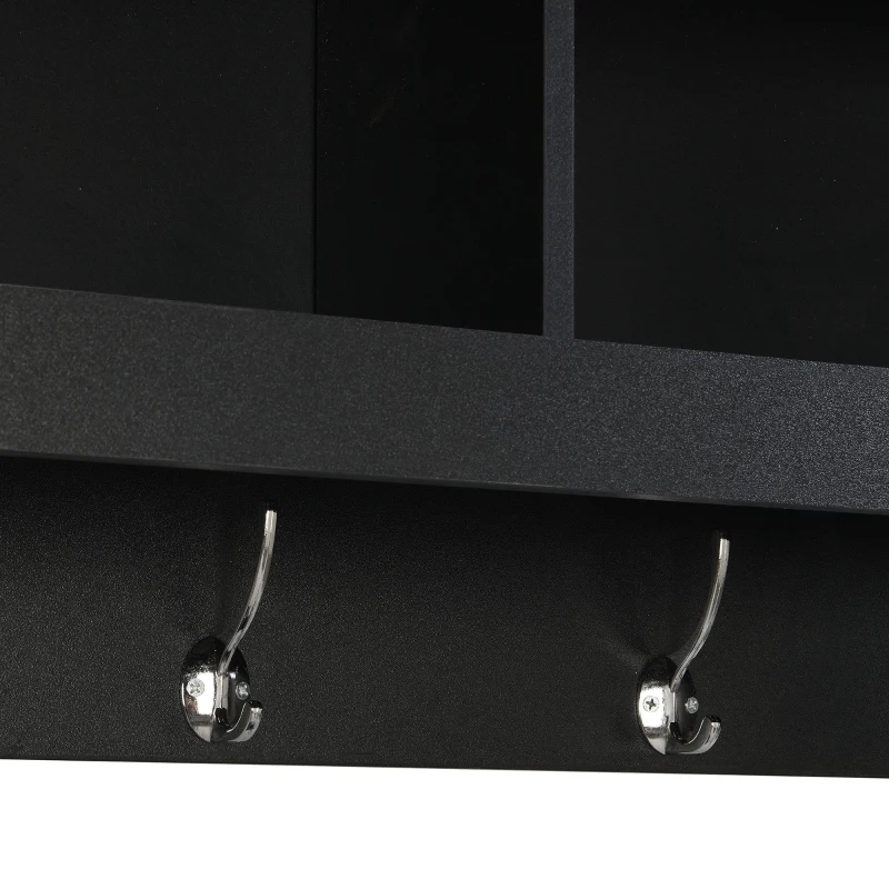 Shoe Cabinet Storage with Shelves and 4 Hooks, Elegant Hall Tree with Wall Mounted Coat Rack, Entryway Organizer for Hallway, Mudroom, Black