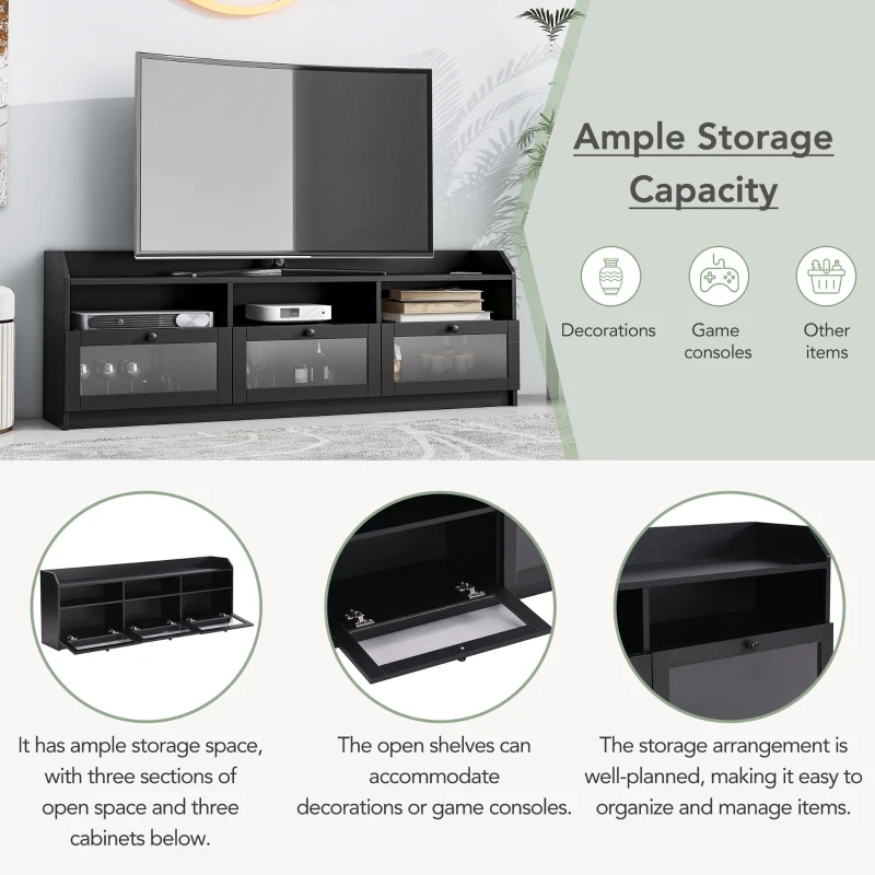Vinsetto Sleek & Modern TV Stand with Acrylic Board Door, Media Console for TVs Up to 65", Ample Storage Space, 63" L x 12" W x 21.5" H, Black