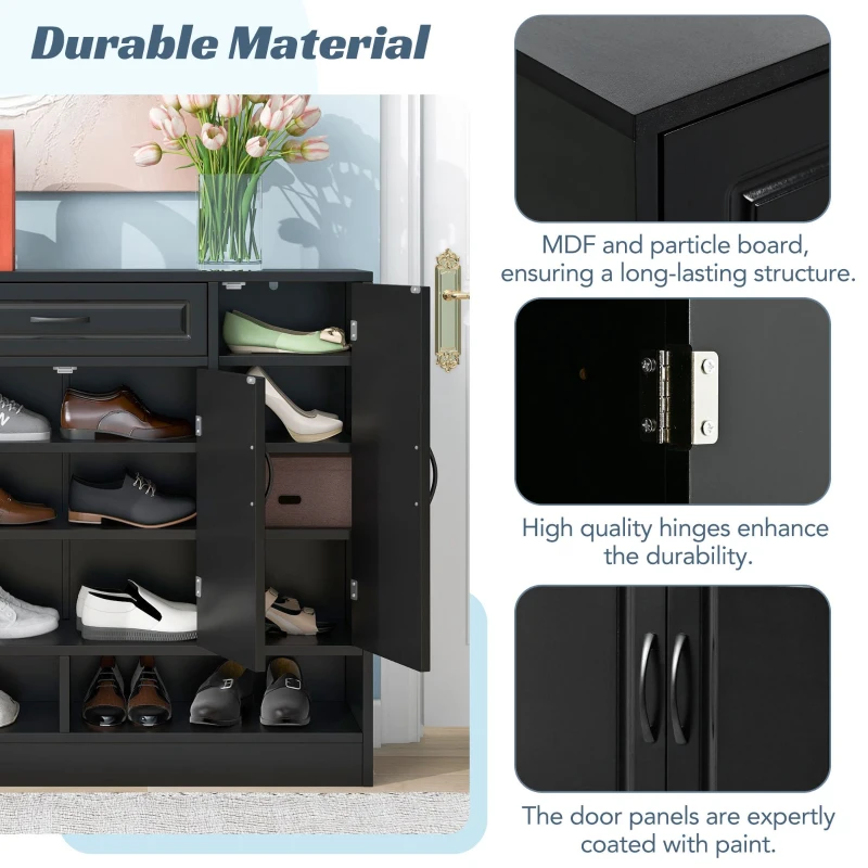 Vinsetto Sleek and Modern Shoe Cabinet with Adjustable Shelves, Minimalist Shoe Storage Organizer, Space-Saving Design, 47.5" L x 12" W x 39.5" H, Black