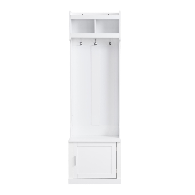 Vinsetto Minimalist Slim Hall Tree with Cabinet & 6 Hanging Hooks, Multi-functional Storage, 24" L x 16" W x 79" H, White