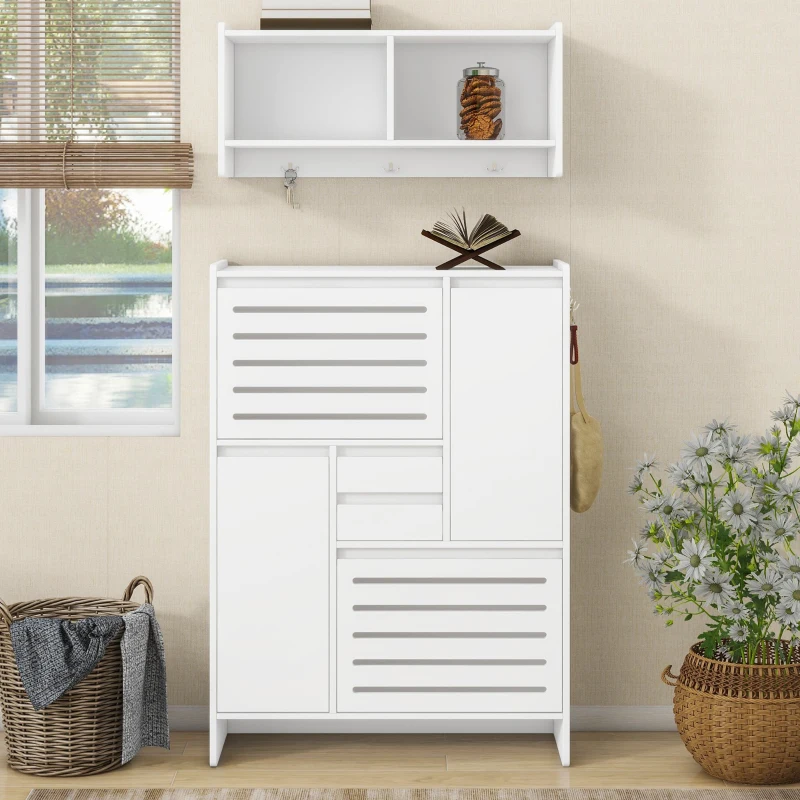 Vinsetto Multi-Functional Shoe Cabinet with Wall Cabinet, Space-Saving Design, 2 Flip Drawers, Versatile Side Cabinet for Hallway, White