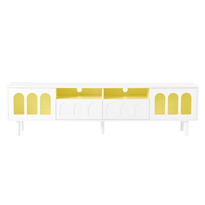Vinsetto TV Stand with LED Light Strip for TVs Up to 80", Entertainment Center with Glass Doors, Cable Management, 71" L x 12" W x 19" H, White