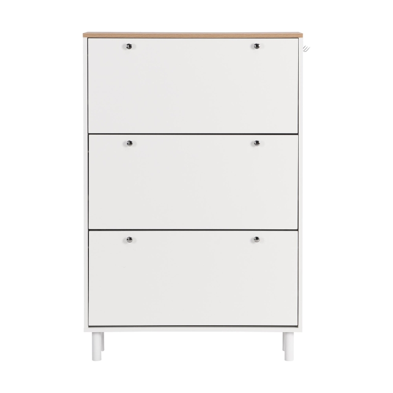 Vinsetto Narrow Design Shoe Cabinet with 3 Flip Drawers, Wood Grain Top, Adjustable Shelves, and 3 Hooks, 31.5" L x 9.5" W x 48" H, White