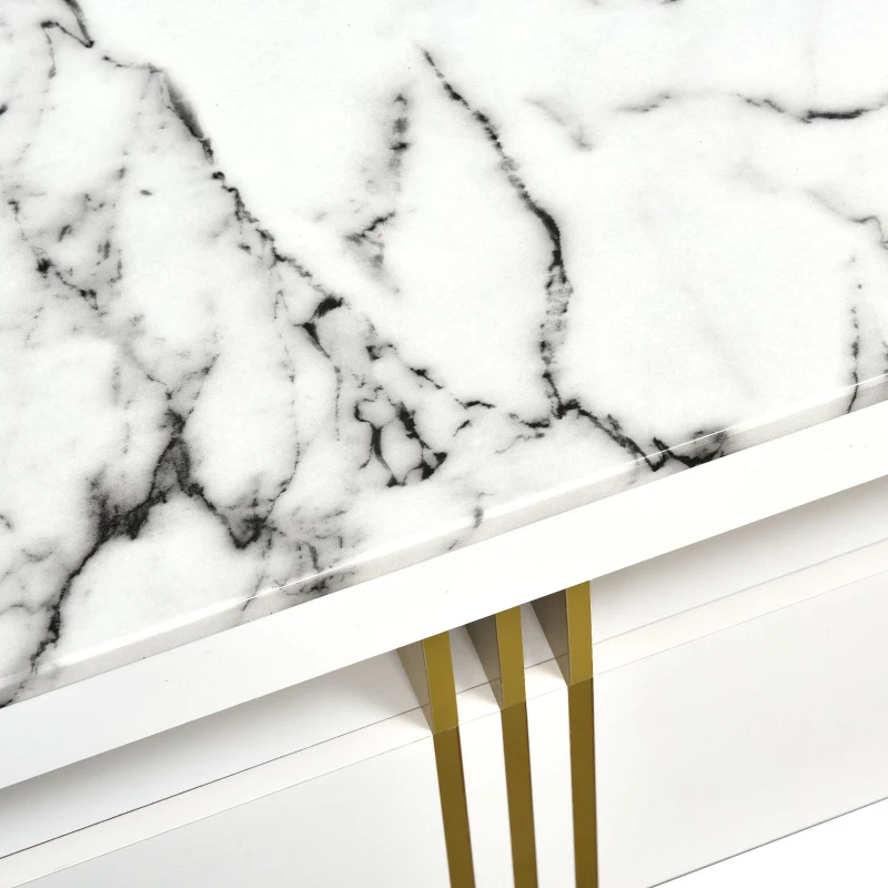 Vinsetto Contemporary Coffee Table with Faux Marble Top, Rectangle Cocktail Table with Caster Wheels and Two Drawers, 39.5" L x 20" W x 17.5" H, White