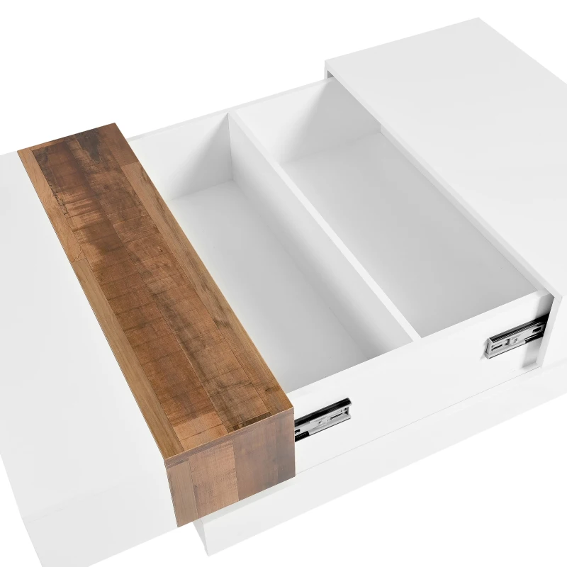 Vinsetto 31.5'' Square Coffee Table with Sliding Tabletop, High Gloss Finish, Hidden Storage Compartment, Extendable to 45.5'', White