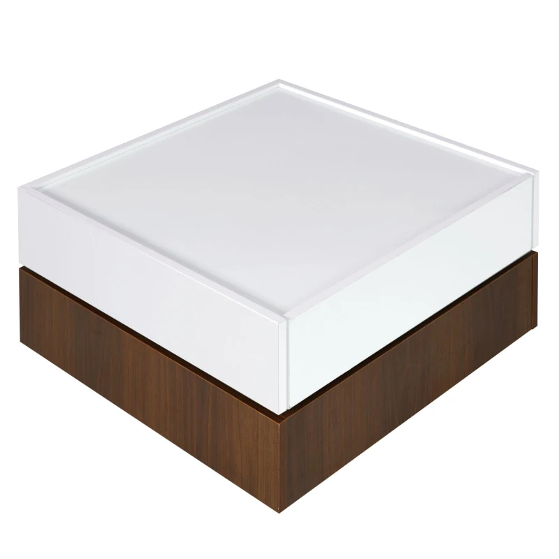 Vinsetto Square 360° Rotating Coffee Table with 2 Drawers, High Gloss 2-Tier Center Table with Swivel Tabletop and Storage, White+Walnut