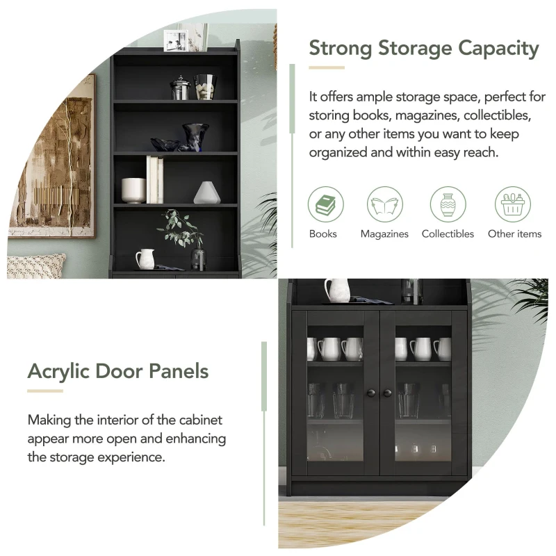 Vinsetto Elegant Tall Cabinet with Acrylic Door, Adjustable Shelves, and Graceful Curves, 27.5" L x 14.5" W x 78.5" H, Black