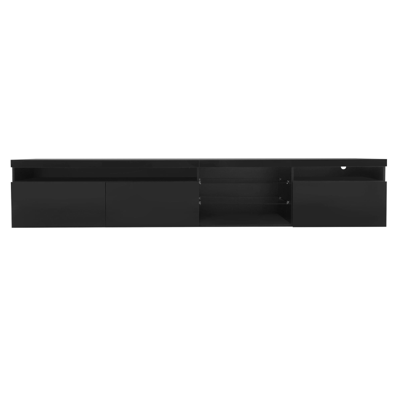 Vinsetto Unique Design TV Stand with 2 Glass Shelves, Ample Storage Space, LED Color Changing Lights, Fits TVs Up to 105", 94.5" L x 16" W x 17.5" H, Black