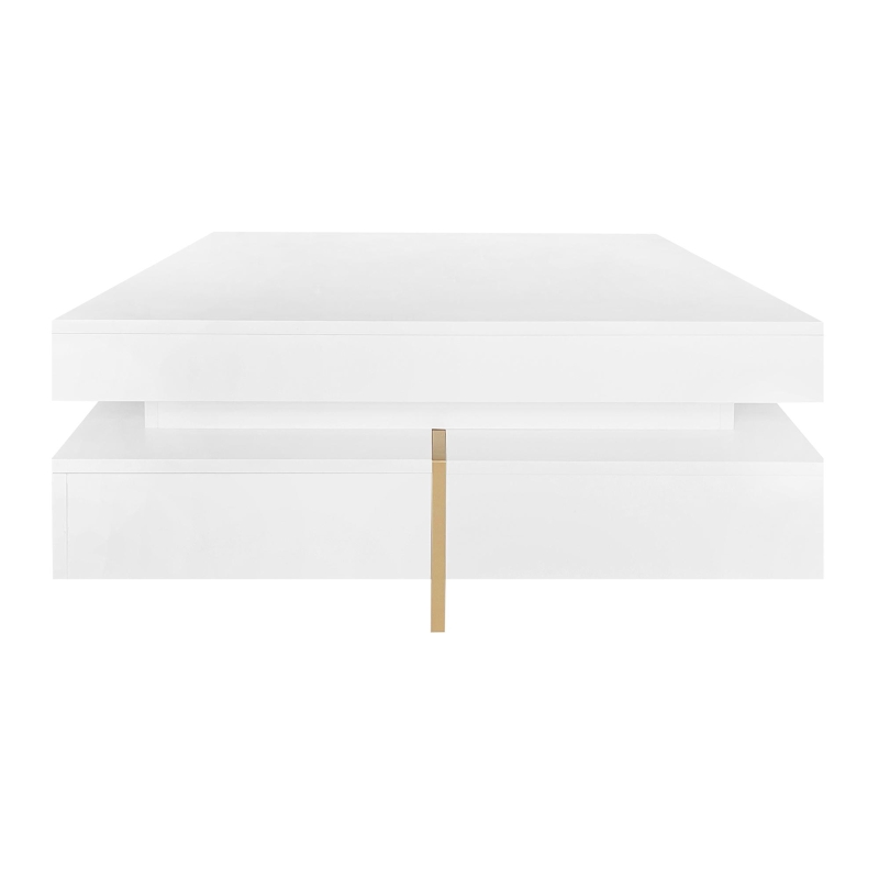 Modern High Gloss Coffee Table with 4 Drawers, Multi-Storage Square Cocktail Tea Table with Wood Grain Legs, 31.5''x31.5'', White