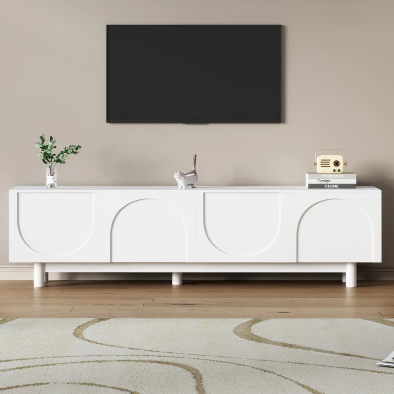 Graceful TV Stand with Arch Cabinets for TVs Up to 78", Minimalist Entertainment Center with Adjustable Shelves and Cable Management, White