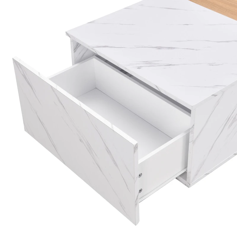 Vinsetto Modern Coffee Table with Faux Marble and Walnut Wood Grain Finish, Rectangular Center Table with 2 Storage Drawers, Space-Saving Design, White