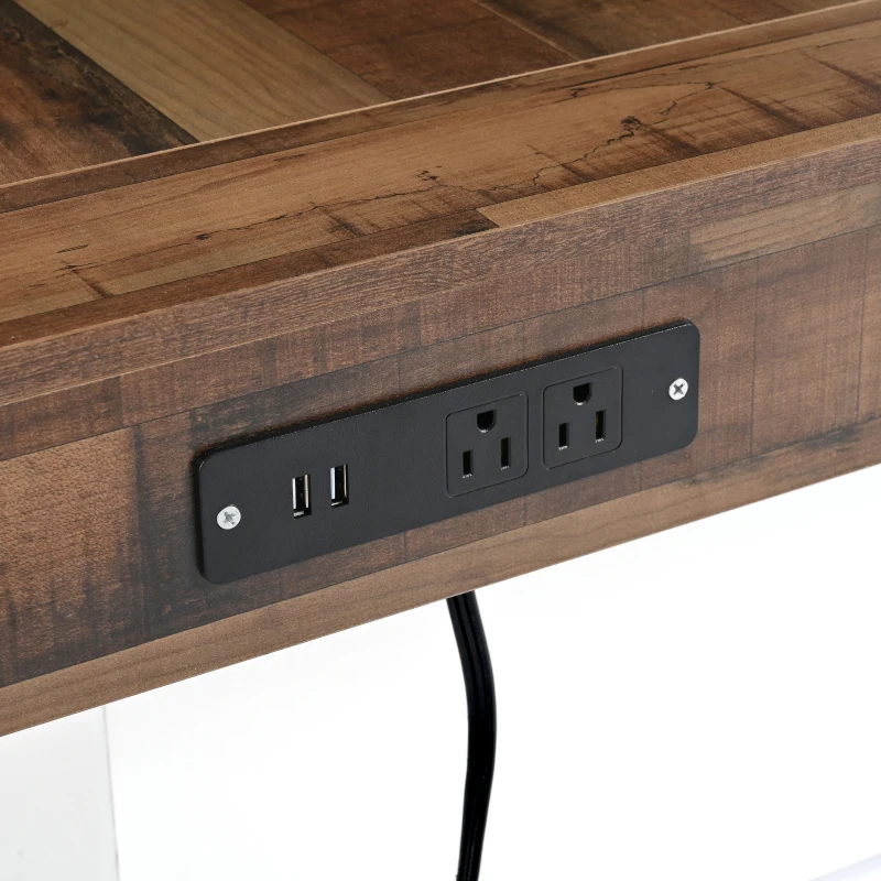 Farmhouse Wood Coffee Table with 2 USB Ports and Outlets, LED Light, Anti-Slip Foot Pads, Spliced Wood Grain, 31.5" L x 31.5" W x 16.5" H, White