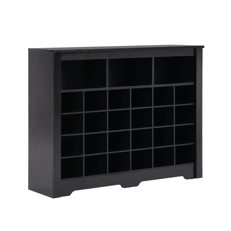 Modern 24-Cubby Shoe Cabinet, Sleek Design with Curved Base, Versatile Sideboard for Hallway, Bedroom, Living Room, Black