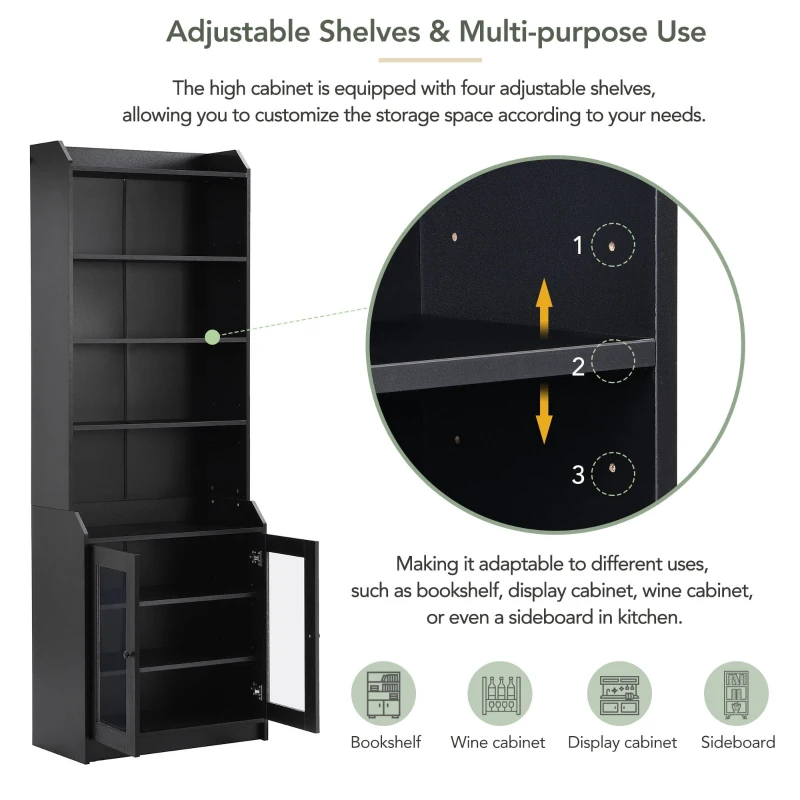 Vinsetto Elegant Tall Cabinet with Acrylic Door, Adjustable Shelves, and Graceful Curves, 27.5" L x 14.5" W x 78.5" H, Black