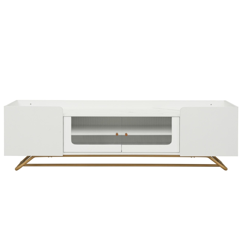 Vinsetto Sleek Design TV Stand with Fluted Glass, Faux Marble Top, Gold Frame Base, Fits TVs Up to 70", 63.5" L x 12.5" W x 19" H, White