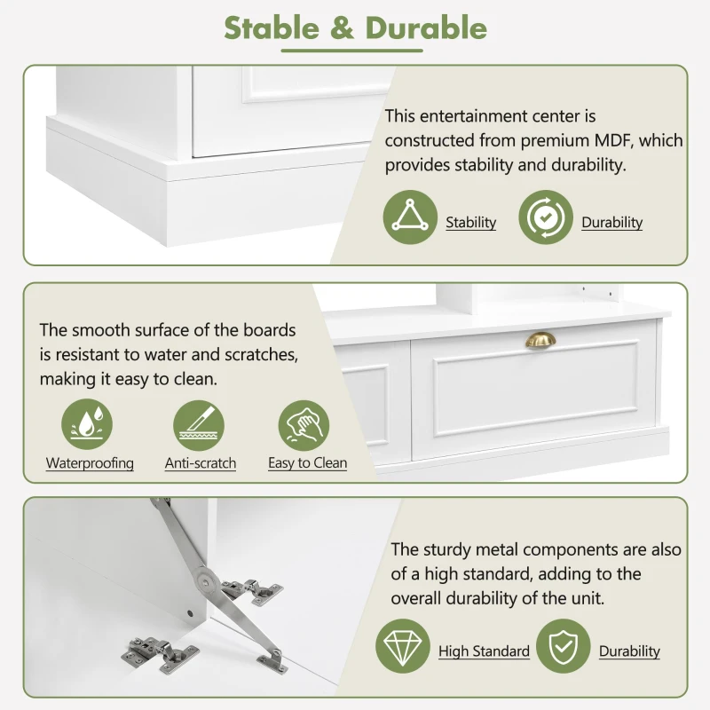 Vinsetto Modern Large Wall Unit Entertainment Center with Bookshelves for TVs Up to 78", 4-in-1 TV Stand with Cabinets, Open Shelves, White