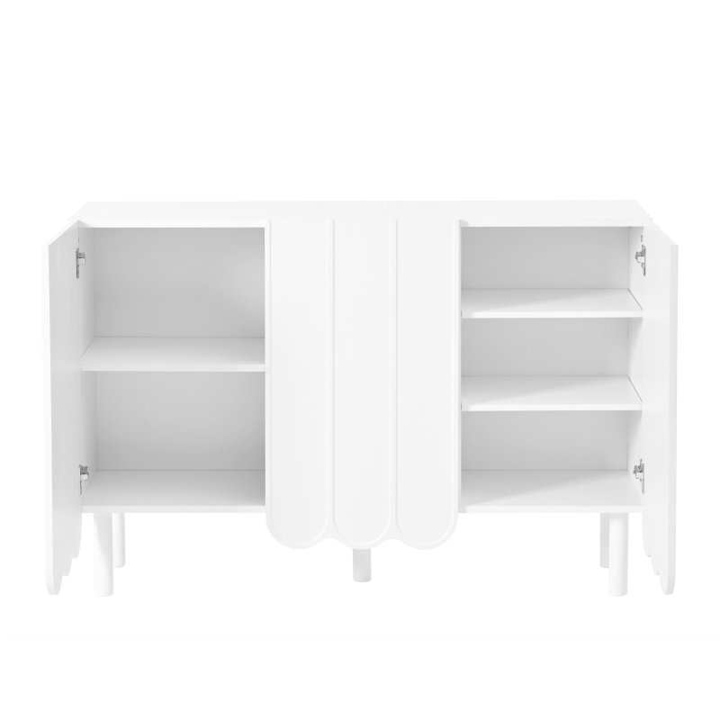 Minimalist Storage Shoe Cabinet with Adjustable Shelves, Solid Wood Legs, and Wave Doors, 47" L x 13.5" W x 31.5" H, White