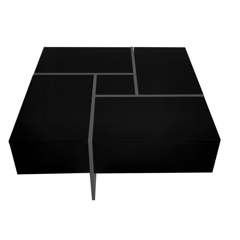 Coffee Table with 4 Hidden Storage Compartments, Extendable Sliding Tabletop, UV High-Gloss Design, 31.5"x31.5", Black