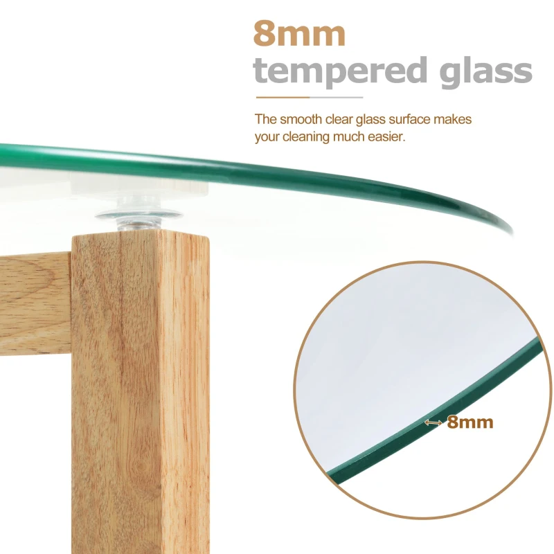 Round Coffee Table with Tempered Glass Top and Sturdy Wood Base, Modern Cocktail Table, Easy Assembly, 35.5" L x 35.5" W x 17.5" H, Natural