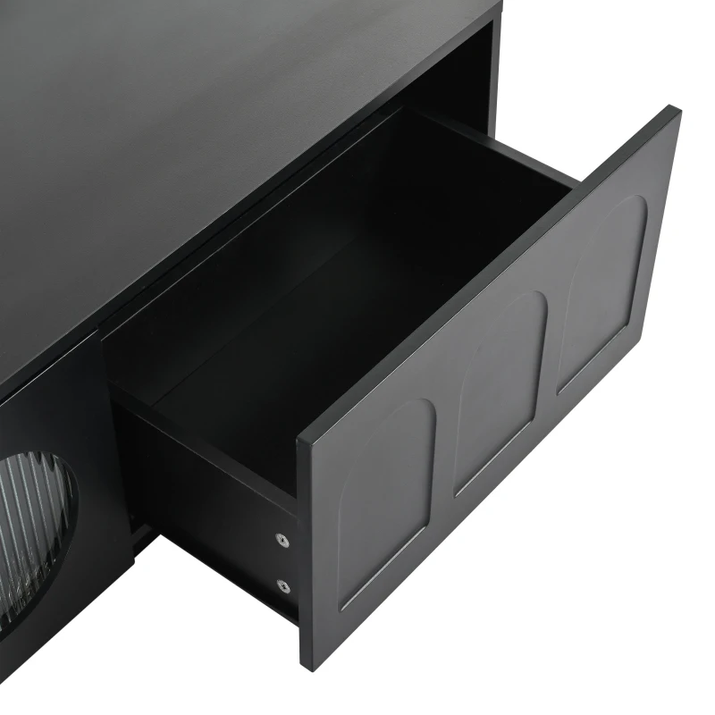 Vinsetto TV Stand with Fluted Tempered Glass Doors for TVs Up to 95", Media Console with APP-Controlled LED Light, 87" L x 16" W x 16" H, Black