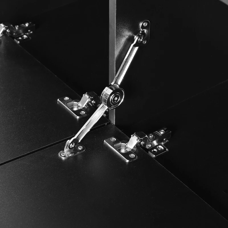 Modern Hall Tree with Bench, High Gloss Fluted Doors, 6 Gold Hooks, and Storage Cubbies, 49.5" L x 15.5" W x 75.5" H, Black+Gold