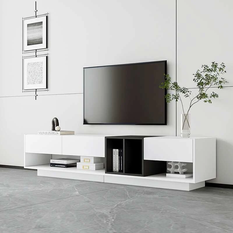 Vinsetto Functional TV Stand with Open and Hidden Storage, Sleek and Stylish TV Stand, Two-Tone Media Console for TVs Up to 80", White