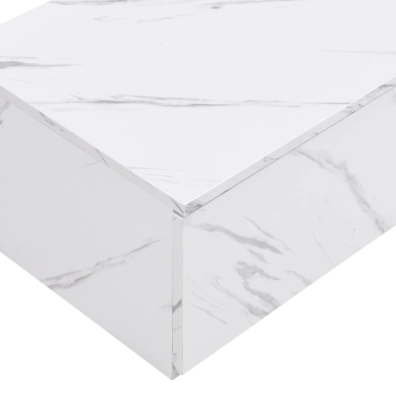 Vinsetto TV Stand with Faux Marble and Walnut Finish, Modular Entertainment Center for TVs up to 88", 4 Storage Drawers, White