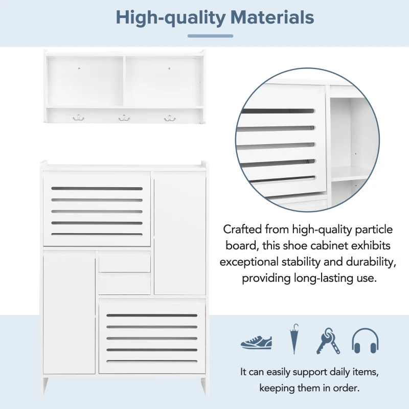 Vinsetto Multi-Functional Shoe Cabinet with Wall Cabinet, Space-Saving Design, 2 Flip Drawers, Versatile Side Cabinet for Hallway, White