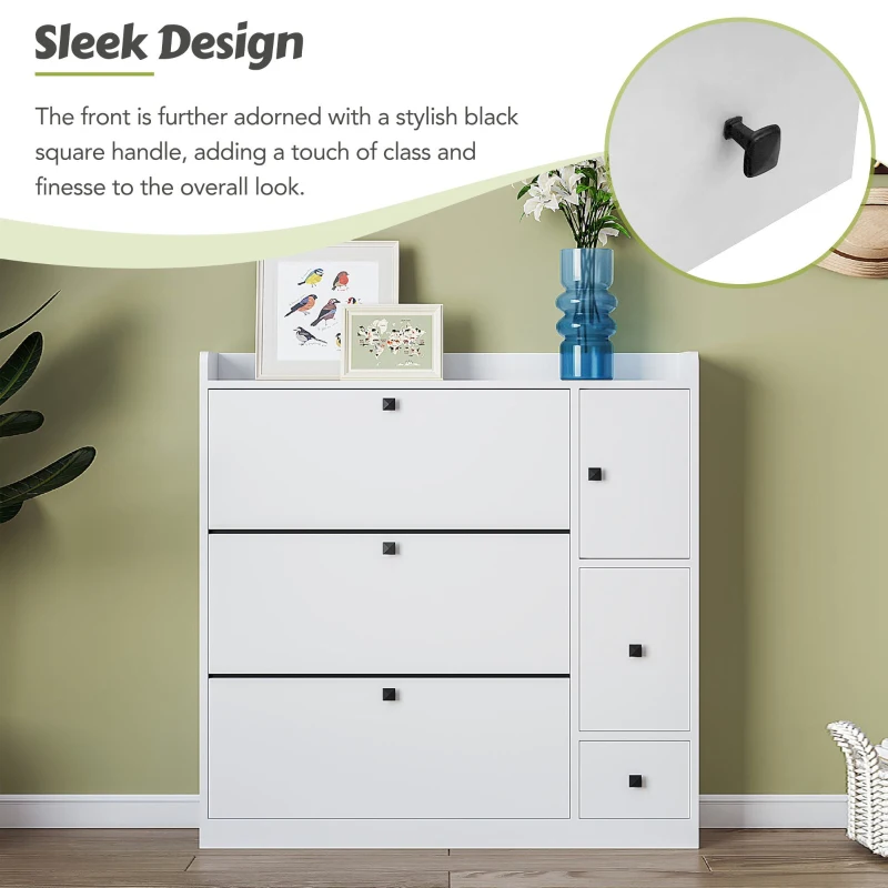 Vinsetto Versatile Shoe Cabinet with 3 Flip Drawers, Pull-Down Seat, and Adjustable Shelves, 47" L x 9.5" W x 47.5" H, White