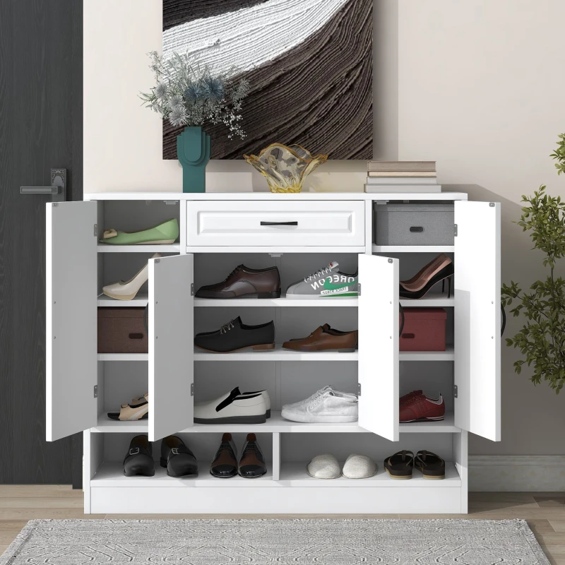 Sleek and Modern Shoe Cabinet with Adjustable Shelves, Minimalist Shoe Storage Organizer, Space-Saving Design, 47.5" L x 12" W x 39.5" H, White