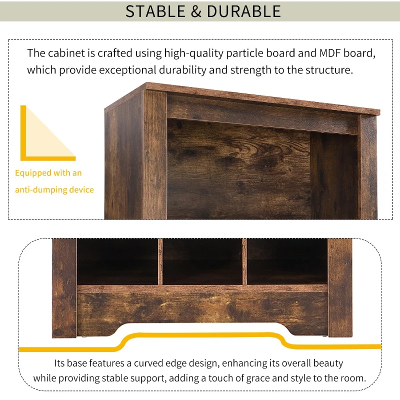 Contemporary Shoe Cabinet with 30 Cubbies, Free Standing Tall Storage Cabinet for Hallway or Bedroom, 24.5" L x 13" W x 74" H, Rustic Brown