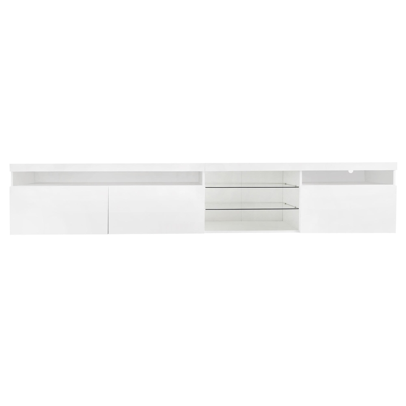 Vinsetto TV Stand with 2 Glass Shelves, Ample Storage, LED Color Changing Lights, Fits TVs Up to 105", 94.5" L x 16" W x 17.5" H, White