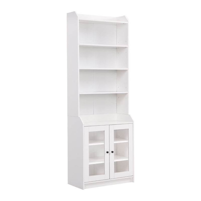 Elegant Tall Cabinet with Acrylic Door, Adjustable Shelves, and Graceful Curves, 27.5" L x 14.5" W x 78.5" H, White
