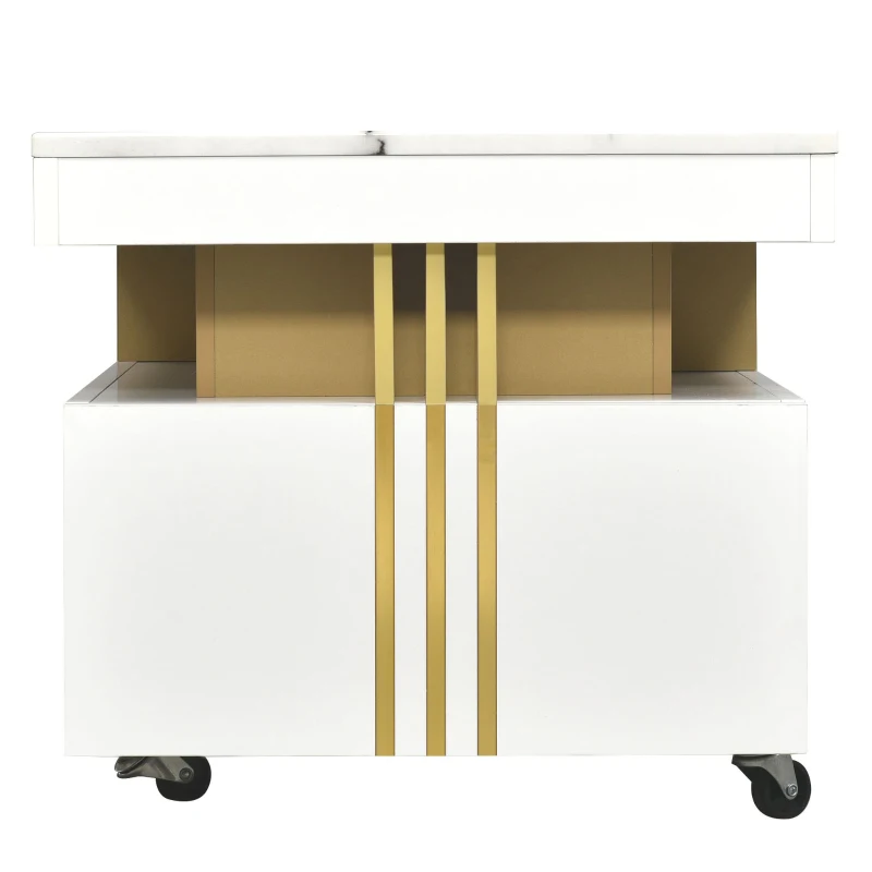 Vinsetto Contemporary Coffee Table with Faux Marble Top, Rectangle Cocktail Table with Caster Wheels and Two Drawers, 39.5" L x 20" W x 17.5" H, White