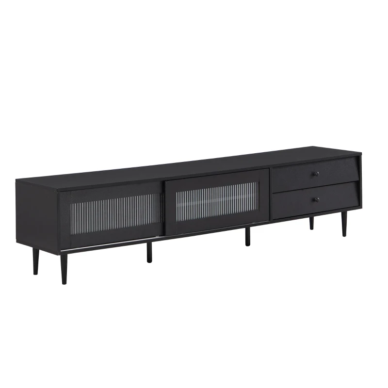 Vinsetto Chic Elegant Design TV Stand with Sliding Fluted Glass Doors, Media Console for TVs Up to 75", Modern TV Cabinet with Ample Storage Space, Black