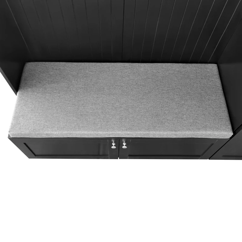 Vinsetto Elegant Hall Tree with Bench and Cushion, Modern Coat Rack with Hooks, Shoe Cabinet Storage, 59" L x 15.5" W x 78.5" H, Black