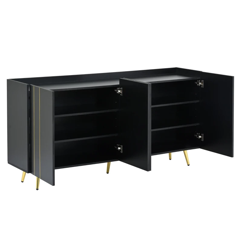 Storage Shoe Cabinet with 5 Metal Legs, Gold Lines Doors, Minimalist Sideboard Cabinet, Modern TV Stand, 63" L x 15" W x 31.5" H, Black