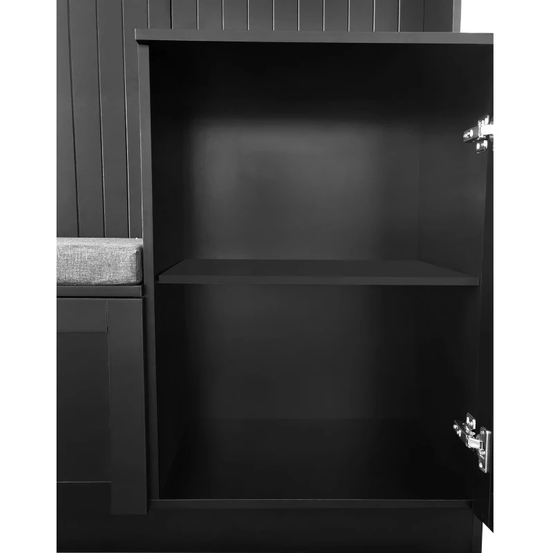 Vinsetto Elegant Hall Tree with Bench and Cushion, Modern Coat Rack with Hooks, Shoe Cabinet Storage, 59" L x 15.5" W x 78.5" H, Black