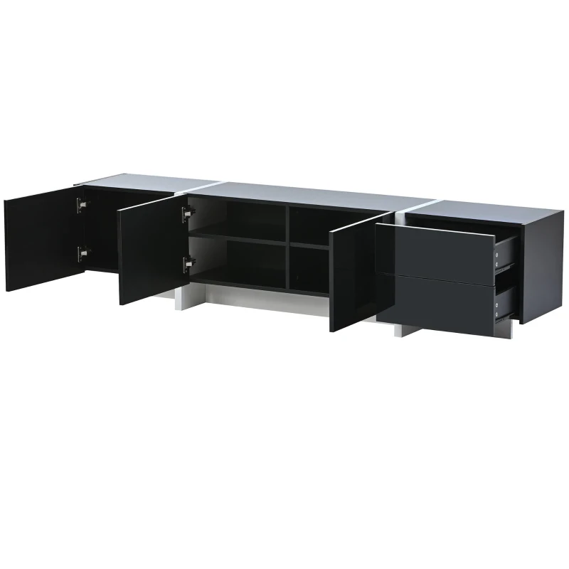 Vinsetto Modern TV Stand Console Table with High Gloss UV Surface, Contemporary TV Stand for TVs Up to 80", 2 Drawers and 3 Cabinets, Black