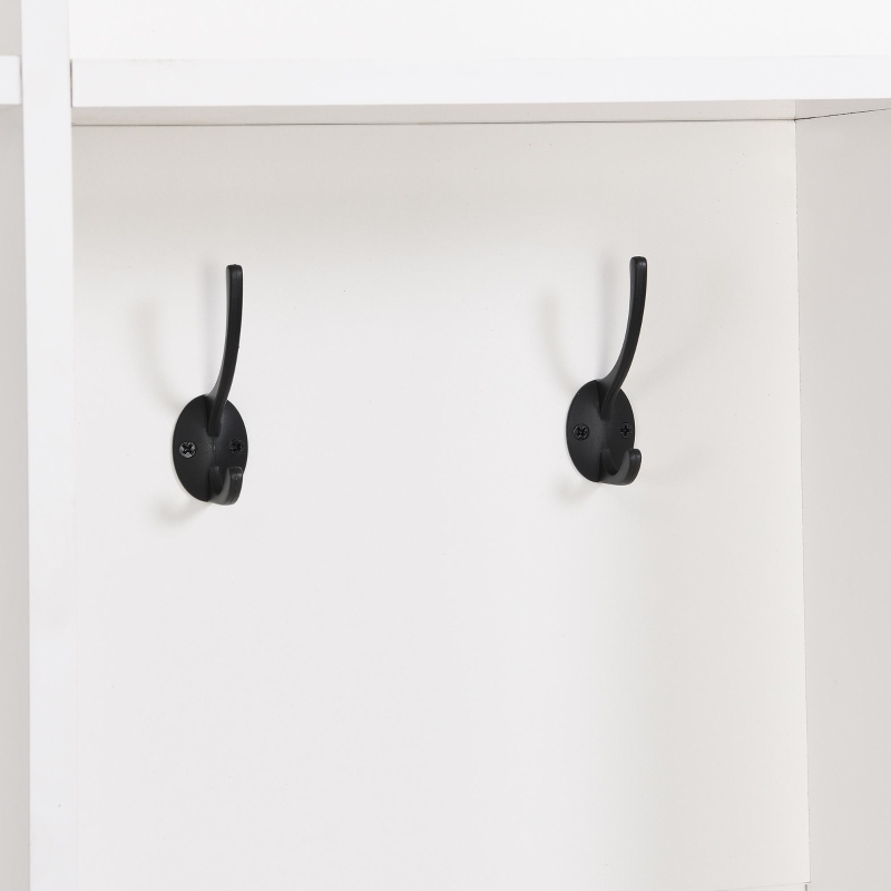 Wide Hall Tree with Storage Bench, Cube Storage, Shelves and 8 Hooks, Multifunctional Coat Rack, Shoe Cabinet, 67" L x 15" W x 72" H, White