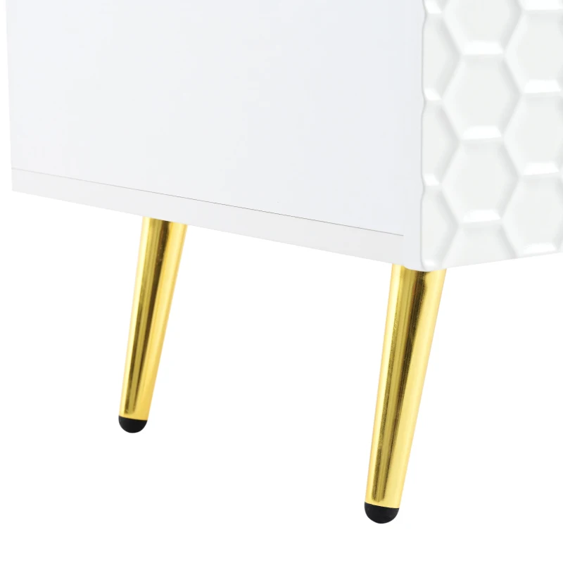 Vinsetto Modern Minimalist Geometric TV Stand with Metal Handles and Gold Legs, Fits TVs Up to 80", Multi-functional TV Stand with Storage Cabinets, White+Gold