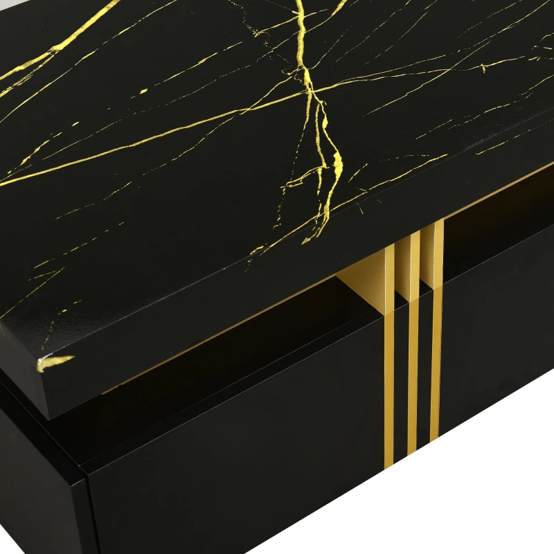 Vinsetto Contemporary Coffee Table with Faux Marble Top, Rectangle Cocktail Table with Caster Wheels, Gold Metal Bars, 39.5" L x 20" W x 17.5" H, Black