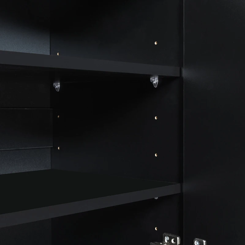 Storage Shoe Cabinet with 5 Metal Legs, Gold Lines Doors, Minimalist Sideboard Cabinet, Modern TV Stand, 63" L x 15" W x 31.5" H, Black