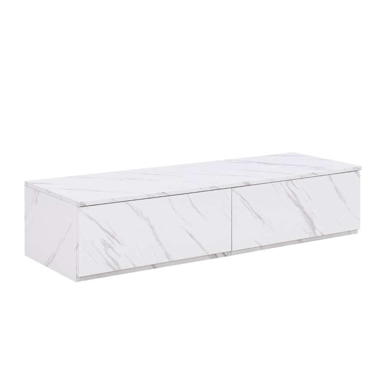 Vinsetto TV Stand with Faux Marble and Walnut Finish, Modular Entertainment Center for TVs up to 88", 4 Storage Drawers, White