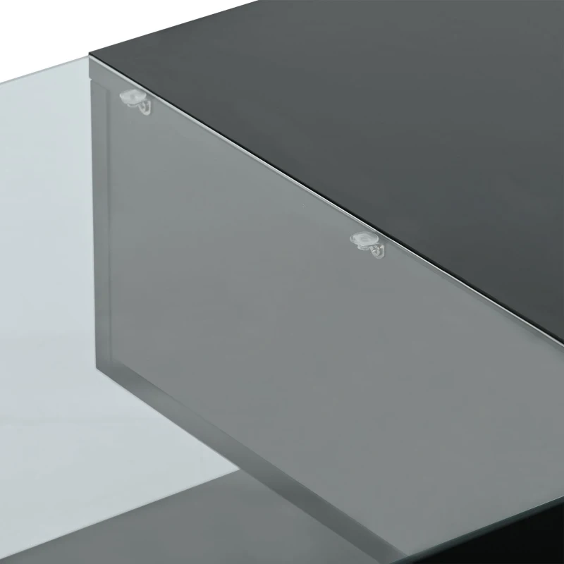 Modern Coffee Table with Tempered Glass, Wooden Cocktail Table with High-Gloss UV Surface, 2-Tier Rectangle Center Table for Living Room, Black