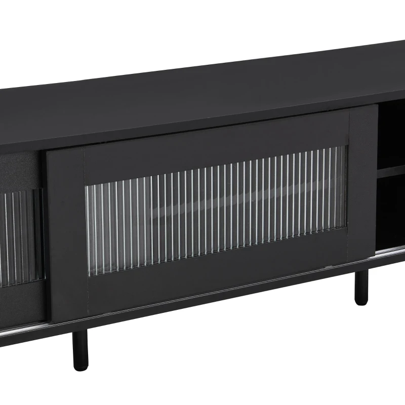 Vinsetto Chic Elegant Design TV Stand with Sliding Fluted Glass Doors, Media Console for TVs Up to 75", Modern TV Cabinet with Ample Storage Space, Black