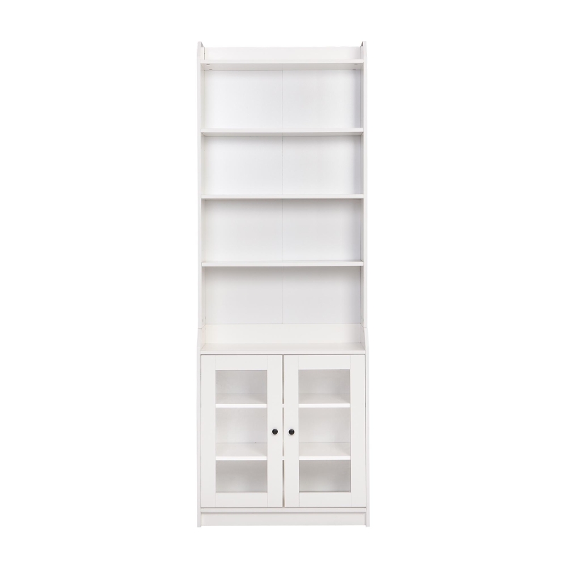 Elegant Tall Cabinet with Acrylic Door, Adjustable Shelves, and Graceful Curves, 27.5" L x 14.5" W x 78.5" H, White