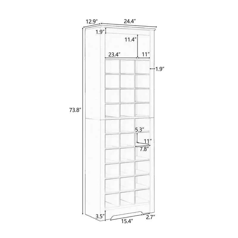 Contemporary Shoe Cabinet with Multiple Storage Capacity, Free Standing Tall Cabinet for Hallway or Bedroom, 24.5" L x 13" W x 74" H, Black