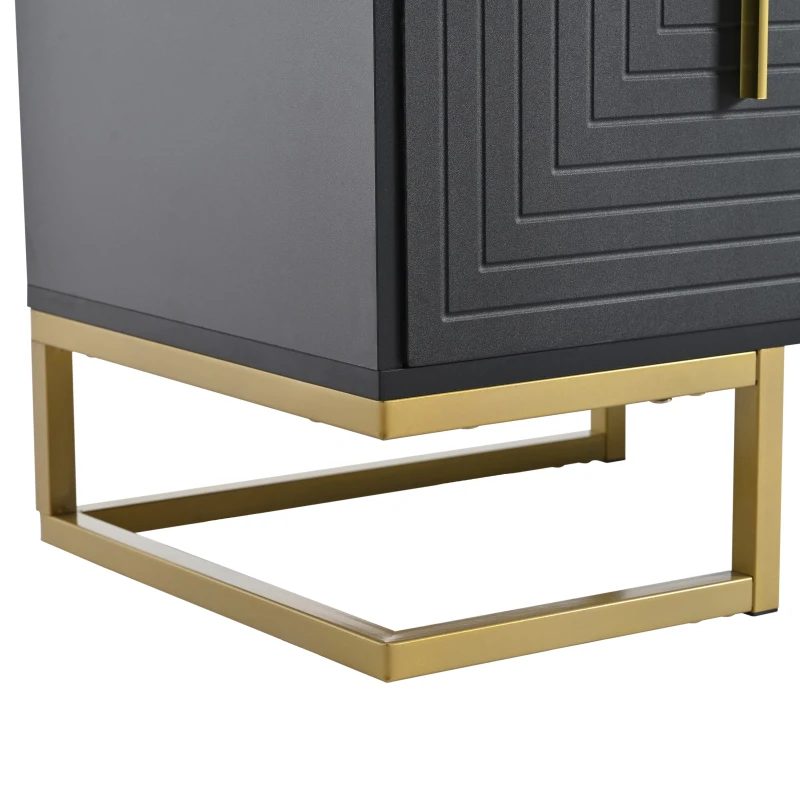 Vinsetto Modern TV Stand with Metal Legs and Gold Handles for TVs Up to 80", Media Console Table with Cabinets and Adjustable Shelves, Black+Gold